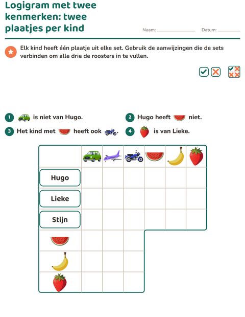 Voorbeeld van het Logigrammen-werkblad met Voertuigen voor groep 5