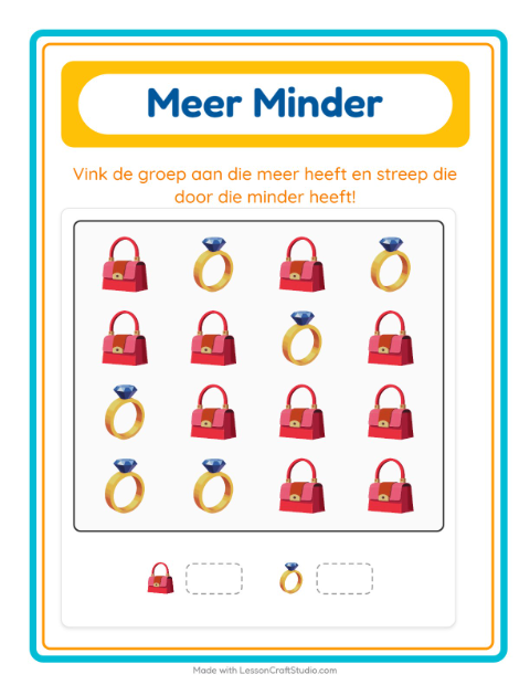 Voorbeeld van het Meer Of Minder-werkblad met Accessoires voor peuterklas