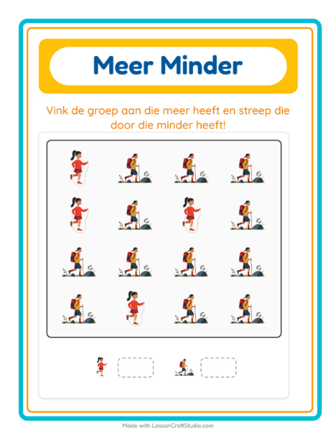 Voorbeeld van het Meer Of Minder-werkblad met Activiteiten voor peuterklas