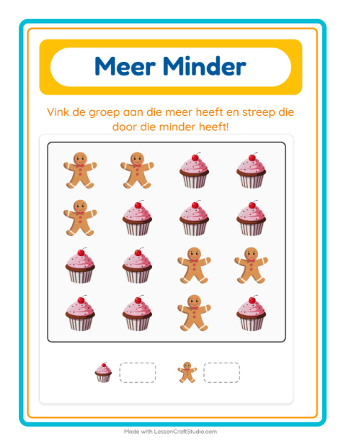 Voorbeeld van het Meer Of Minder-werkblad met Bakkerij voor peuterklas