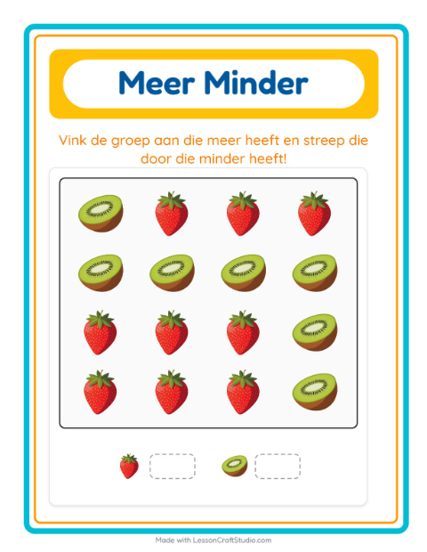 Voorbeeld van het Meer Of Minder-werkblad met Fruit voor peuterklas