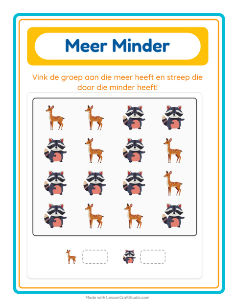 Voorbeeld van het Meer Of Minder-werkblad met Kamperen voor peuterklas