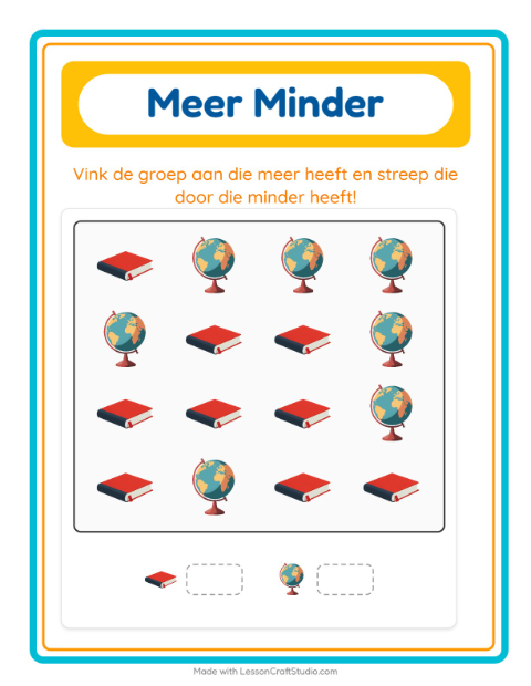 Voorbeeld van het Meer Of Minder-werkblad met Klaslokaal voor peuterklas