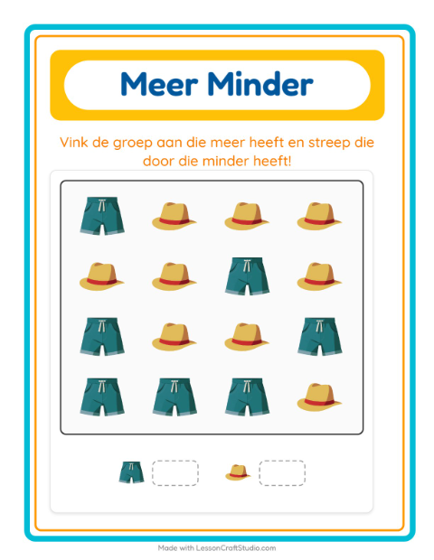 Voorbeeld van het Meer Of Minder-werkblad met Kleding voor peuterklas