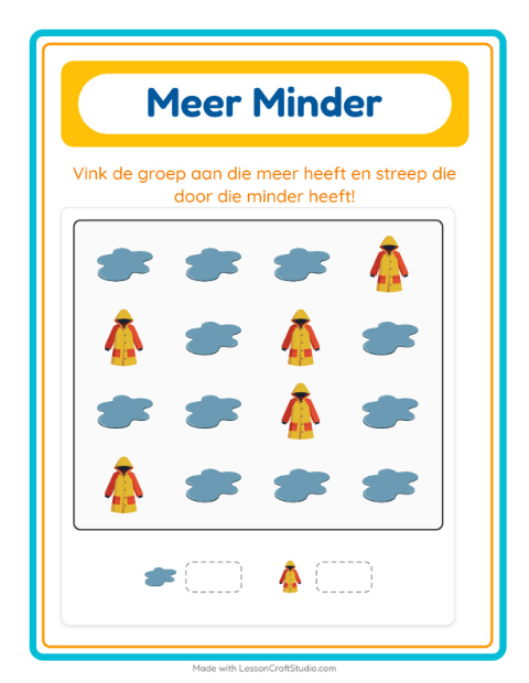 Voorbeeld van het Meer Of Minder-werkblad met Lente voor peuterklas