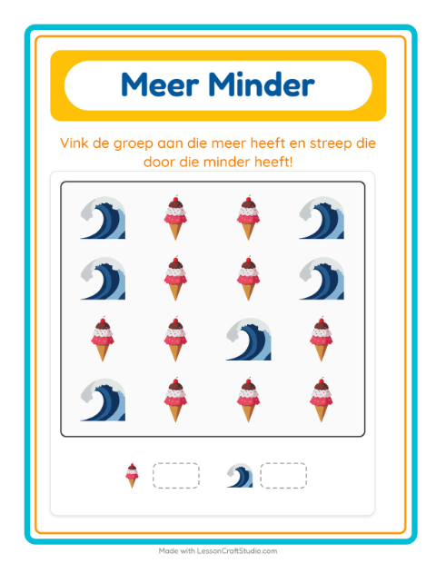 Voorbeeld van het Meer Of Minder-werkblad met Strand voor peuterklas