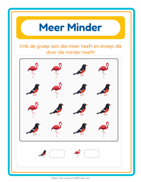 Voorbeeld van het Meer Of Minder-werkblad met Vogels 2 voor peuterklas