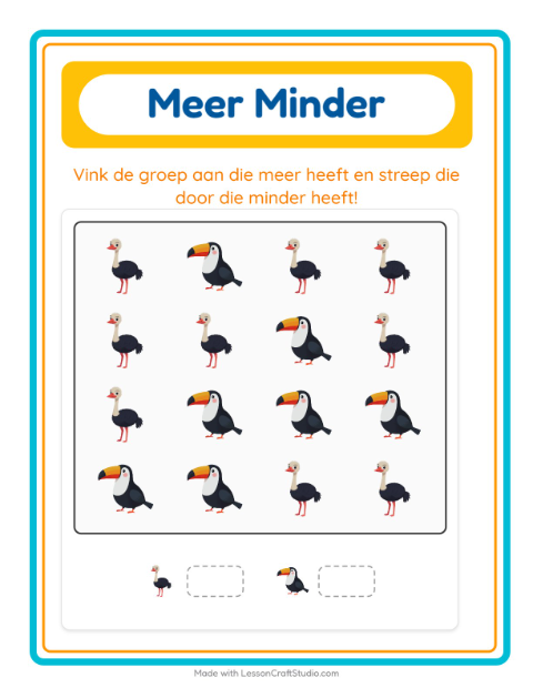 Voorbeeld van het Meer Of Minder-werkblad met Vogels voor peuterklas