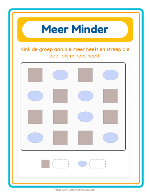 Voorbeeld van het Meer Of Minder-werkblad met Vormen voor peuterklas