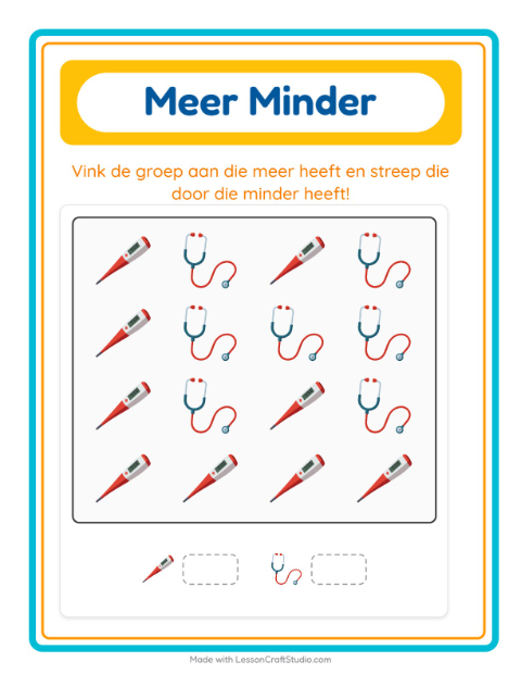 Voorbeeld van het Meer Of Minder-werkblad met Ziekenhuis voor peuterklas