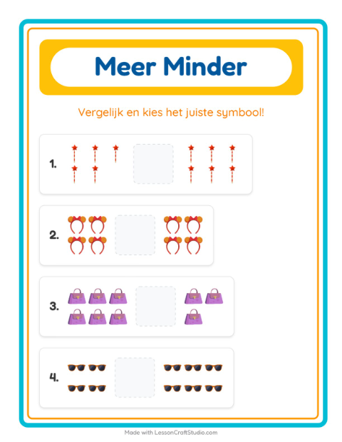 Voorbeeld van het Meer Of Minder-werkblad met Accessoires voor peuterklas
