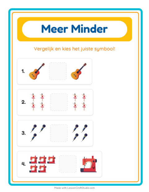 Voorbeeld van het Meer Of Minder-werkblad met Activiteiten voor peuterklas