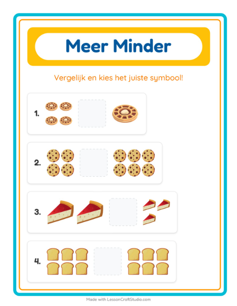 Voorbeeld van het Meer Of Minder-werkblad met Bakkerij voor peuterklas
