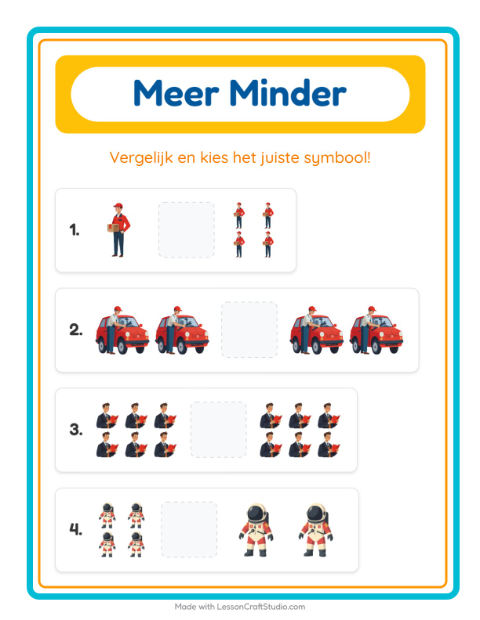 Voorbeeld van het Meer Of Minder-werkblad met Beroepen voor peuterklas