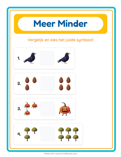 Voorbeeld van het Meer Of Minder-werkblad met Diversen voor peuterklas