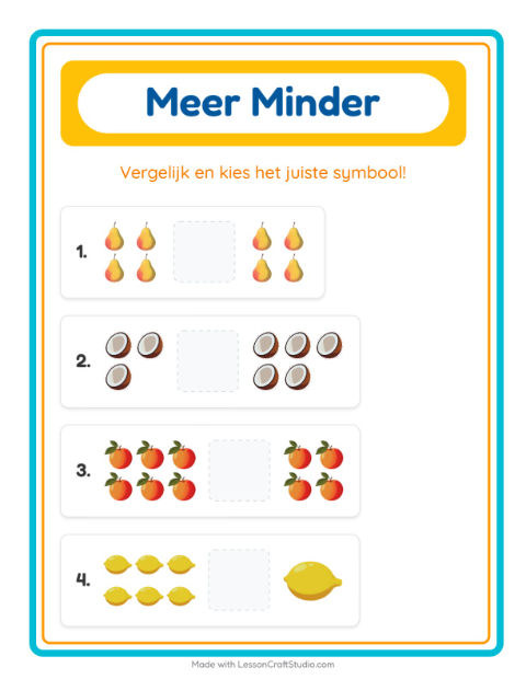 Voorbeeld van het Meer Of Minder-werkblad met Fruit voor peuterklas