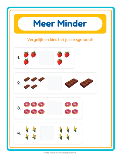 Voorbeeld van het Meer Of Minder-werkblad met In de supermarkt voor peuterklas