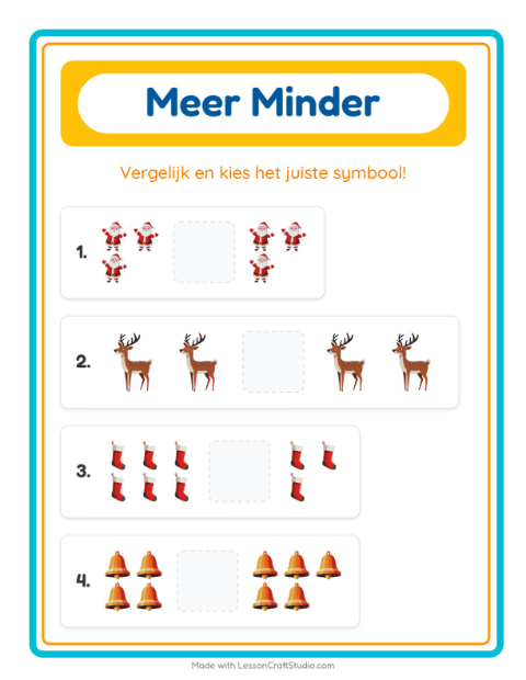 Voorbeeld van het Meer Of Minder-werkblad met Kerstmis voor peuterklas