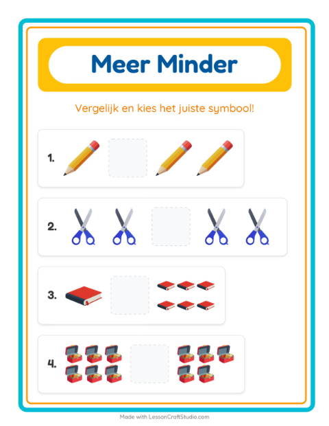 Voorbeeld van het Meer Of Minder-werkblad met Klaslokaal voor peuterklas