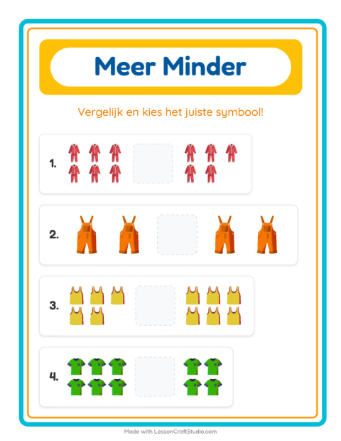 Voorbeeld van het Meer Of Minder-werkblad met Kleding voor peuterklas