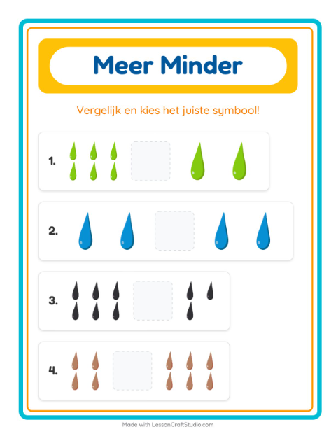 Voorbeeld van het Meer Of Minder-werkblad met Kleuren voor peuterklas