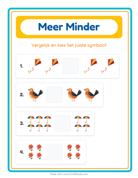 Voorbeeld van het Meer Of Minder-werkblad met Lente voor peuterklas