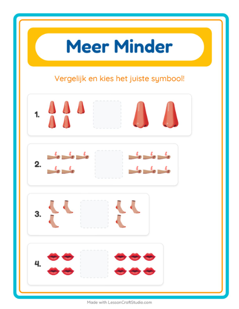 Voorbeeld van het Meer Of Minder-werkblad met Lichaamsdelen voor peuterklas