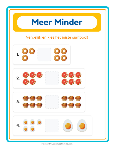 Voorbeeld van het Meer Of Minder-werkblad met Ontbijt voor peuterklas