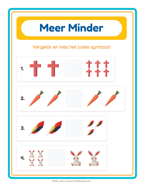 Voorbeeld van het Meer Of Minder-werkblad met Pasen voor peuterklas