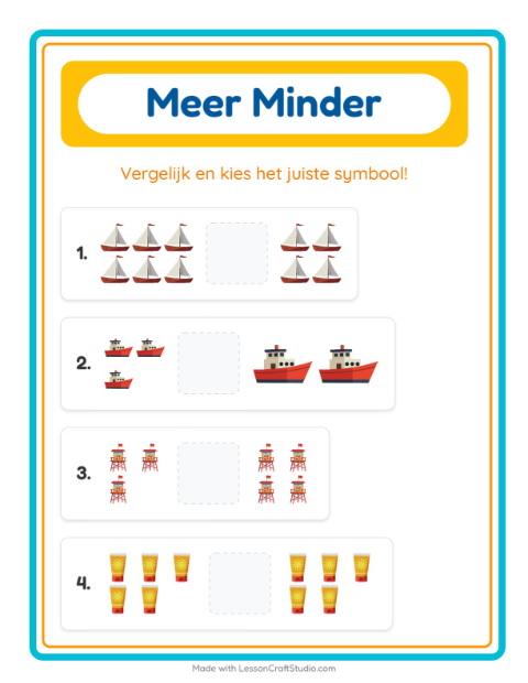 Voorbeeld van het Meer Of Minder-werkblad met Strand voor peuterklas