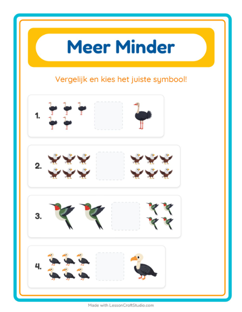 Voorbeeld van het Meer Of Minder-werkblad met Vogels 2 voor peuterklas