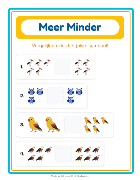 Voorbeeld van het Meer Of Minder-werkblad met Vogels voor peuterklas