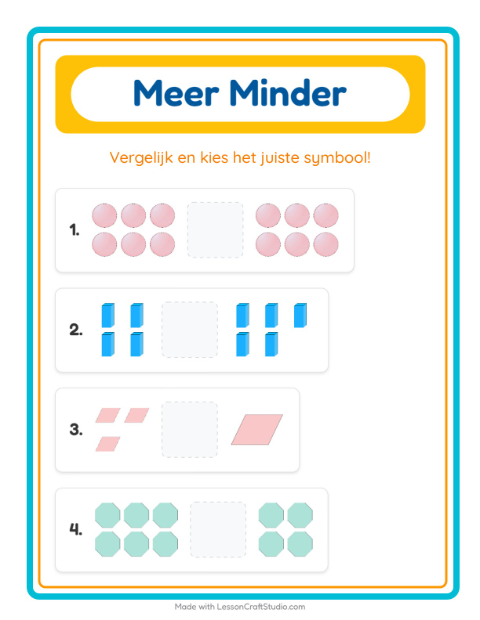 Voorbeeld van het Meer Of Minder-werkblad met Vormen voor peuterklas