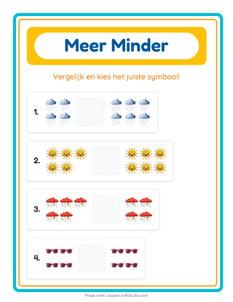 Voorbeeld van het Meer Of Minder-werkblad met Weer voor peuterklas