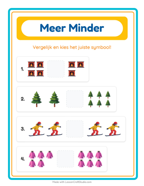 Voorbeeld van het Meer Of Minder-werkblad met Winter voor peuterklas