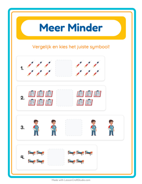 Voorbeeld van het Meer Of Minder-werkblad met Ziekenhuis voor peuterklas