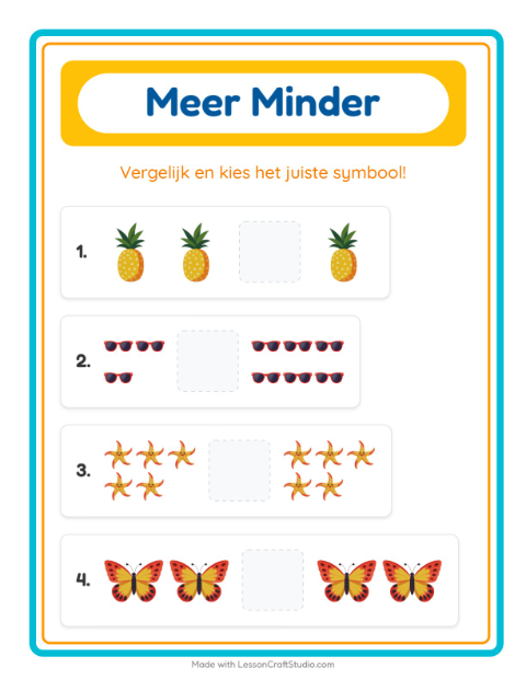Voorbeeld van het Meer Of Minder-werkblad met Zomer voor peuterklas
