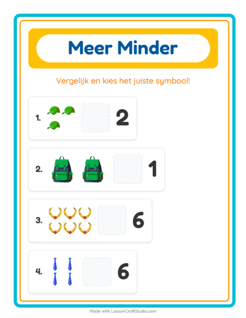 Voorbeeld van het Meer Of Minder-werkblad met Accessoires voor peuterklas