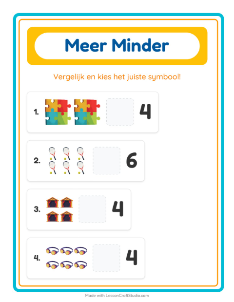 Voorbeeld van het Meer Of Minder-werkblad met Activiteiten voor peuterklas