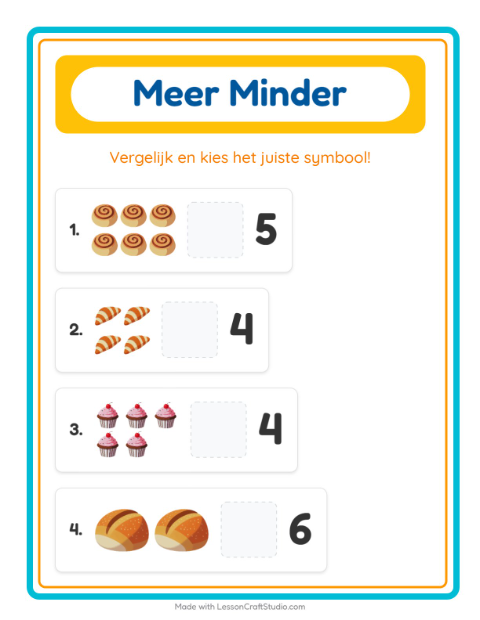 Voorbeeld van het Meer Of Minder-werkblad met Bakkerij voor peuterklas