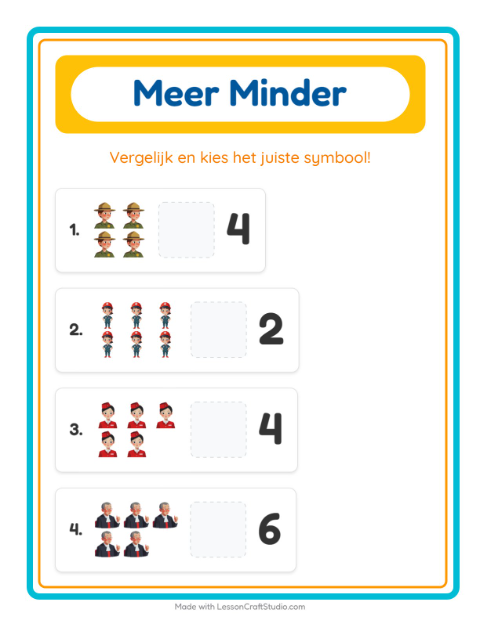 Voorbeeld van het Meer Of Minder-werkblad met Beroepen voor peuterklas