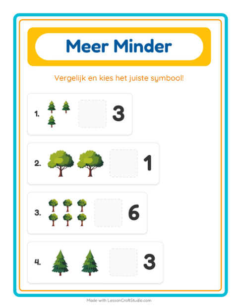 Voorbeeld van het Meer Of Minder-werkblad met Bomen voor peuterklas