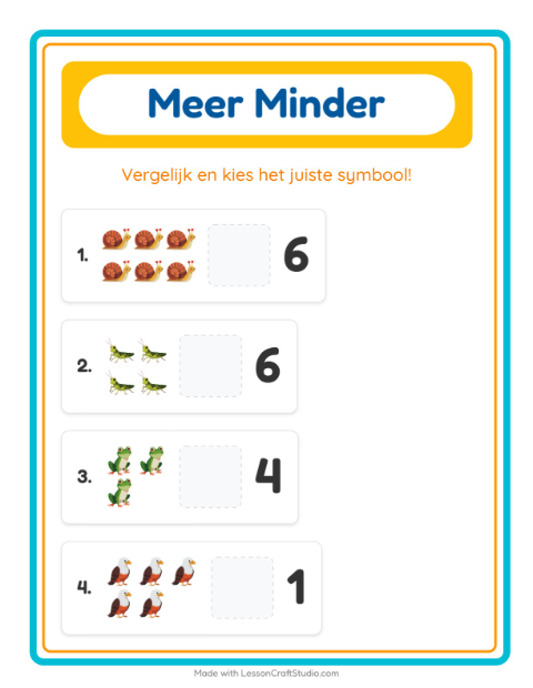 Voorbeeld van het Meer Of Minder-werkblad met Boswezens voor peuterklas