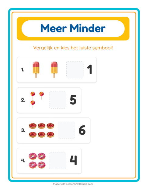 Voorbeeld van het Meer Of Minder-werkblad met Desserts en snoep voor peuterklas