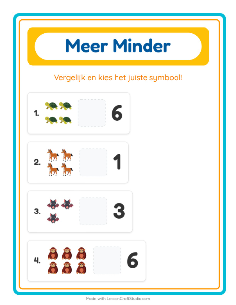 Voorbeeld van het Meer Of Minder-werkblad met Dieren voor peuterklas