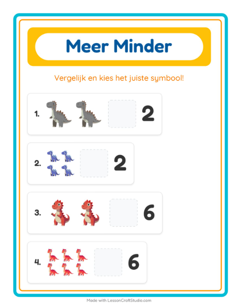 Voorbeeld van het Meer Of Minder-werkblad met Dinosaurussen voor peuterklas