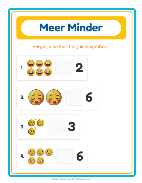 Voorbeeld van het Meer Of Minder-werkblad met Emoties voor peuterklas
