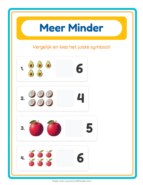 Voorbeeld van het Meer Of Minder-werkblad met Fruit voor peuterklas