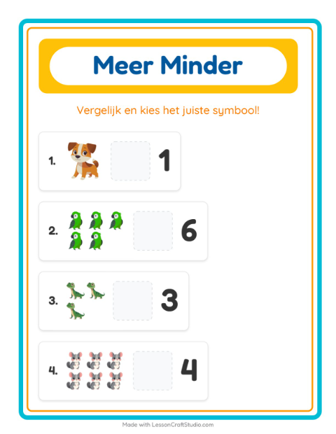 Voorbeeld van het Meer Of Minder-werkblad met Huisdieren voor peuterklas