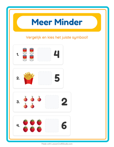 Voorbeeld van het Meer Of Minder-werkblad met In de supermarkt voor peuterklas